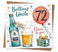 72nd Birthday Card for Uncle, Brilliant Uncle Design with Cheers to You Message, Beer Bottle and Gift Illustration