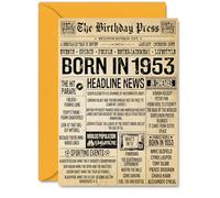 72nd Birthday Card for Women Men - Bday Press Newspaper 1953 - Happy 72 Birthday Cards for Auntie Grandma Brother Wife Dad Nanny, A5 Bday Greeting Cards