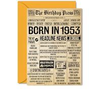 72nd Birthday Card for Women Men - Bday Press Newspaper 1953 - Happy 72 Birthday Cards for Grandma Cousin Husband Wife Nan Sister, 5x7 Inch Bday Greeting Cards