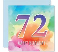 72nd Birthday Cards for Men Women - Colourful Watercolour Age - Happy Birthday Card for 72 Year Old Man Woman Dad Nanny Wife Cousin, 145mm Bday Greeting Cards