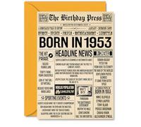 72nd Birthday Cards for Women Men - Born In 1953 Newspaper - Happy 72 Birthday Card for Grandma Grandad Nan Vintage Retro Back In 1953, A5 Bday Greeting Cards