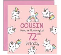 72nd Cousin Birthday Card - Funny Cat Cute Cousin's Birthday Card for 72 Year old Seventy Two Seventy Second