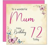 72nd Mum Birthday Card - Beautiful Butterfly Floral Mothers Birthday Card for 72 Year old Seventy Two Seventy Second