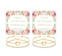 72ore 2PCS Bridesmaid Bracelet Gold Love Knot Bracelet for Women Tie the Knot Bracelets Bridesmaid Gifts with a Card I Can't Tie the Knots without You Will You Be My Bridesmaids, metal, no gemstone
