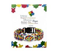 72ore Autism Awareness Bracelet Autism Support Bracelet Handmade Braided Woven Adjustable Paracord Multicolor Puzzle Gift, L, Zinc, no gemstone