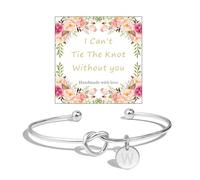 72ore Bridesmaid Bracelet Tie The Knot Bracelet Bridesmaid Gift Silver Knot Bangle Bracelet Open 26 Letters A-Z Letter Charm Bracelet Wedding Bracelet Trendy Jewelry Gift for Bride Bridesmaid, Metal