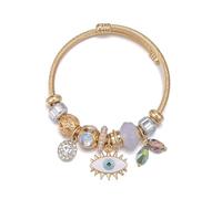 72ore Evil Eye Charm Bracelet for Women Blue Glass Bead & Rhinestone Accent Open Cuff Bangle Boho Chic Jewelry Festival Birthday Gift, L, No Gemstone