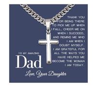 72ore Gifts for Dad Necklace Cross Necklace for Men Stainless Steel Cross Pendant Chain Jewelry Meaningful Birthday Dad Gifts from Daughter Son, No Gemstone