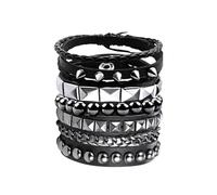 72ore Gothic Bracelet for Men Women Rock Studded Black Leather Adjustable Stack Bracelets Punk Rocker Outfits Halloween Costume Accessories, L, no gemstone