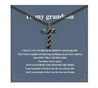 72ore Grandson Gifts From Grandma Mens Cross Necklace American Flag Stainless Steel Chain Black Necklace for Men Inspirational Gifts to My Grandson, No Gemstone