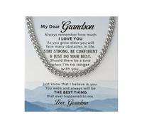 72ore Grandson Gifts From Grandma Necklace Cuban Link Silver Chain Necklace for Men Meaningful Inspirational Gifts for Grandson, No Gemstone