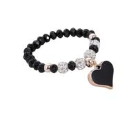 72ore Heart Bracelets for Women Crystal Beaded Black Charm Bracelet Party Prom Wedding Outfits Accessories Festival Birthday Gift, L, no gemstone