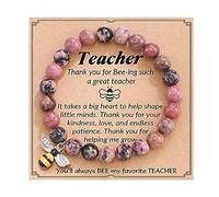 72ore Teacher Appreciation Gifts for Teacher Bracelet from Student Natural Stone Bee Charm Bracelet for Women Beaded Bracelets for Teachers Gifts, Adjustable, Zinc, no gemstone