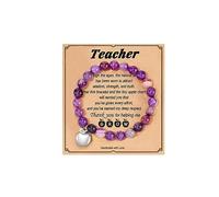 72ore Teacher Bracelet for Women Pink Beaded Bracelet Apple Charm Bracelet Natural Stone Bracelet Teacher Appreciation Gifts Adjustable Bracelet Thank You Gifts for Teacher, Adjustable, Stone, stone