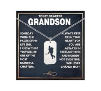 72ore To My Grandson Necklace Silver Gold Stainless Steel Hockey Pendant Necklace for Men Inspirational Birthday Jewelry Gifts for Grandson, No Gemstone