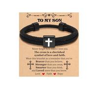 72ore To My Son Bracelet from Dad Mom Gifts for Son Black Cross jesus Bracelet Gift for Men Birthday Inspirational Gifts for Him, L, no gemstone