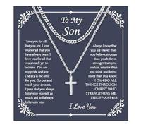 72ore To My Son Necklace From Dad Cross Necklace for Men Silver Cross Pendant Stainless Steel Chain for Men Birthday Gifts for Son From Mom, No Gemstone