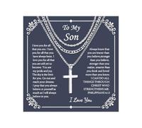 72ore To My Son Necklace From Dad Gifts From Mom Cross Necklace Cross Chain Layered Stainless Steel Rope Chains for Men Meaningful Birthday Gifts for Son, No Gemstone