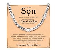 72ore To My Son Necklace From Dad Mom Barbed Wire Cuban Link Chain Silver Chain Necklace for Men Punk Jewelry Meaningful Birthday Gifts for Son Adult, No Gemstone