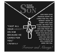 72ore To My Son Necklace from Dad Silver Cross Necklace for Men Christian Bible Cross Pendant Jewelry Stainless Steel Chain Inspirational Birthday Gifts for Son From Mom, No Gemstone