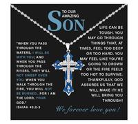 72ore To My Son Necklace From Dad Silver Cross Necklace for Men Hip Hop Cross Pendant Blue Jewelry Inspirational Birthday Gifts for Son From Mom, No Gemstone