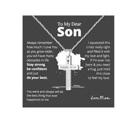 72ore To My Son Necklace from Mom Silver Cross Pendant Stainless Steel Chain Necklace for Men Birthday Jewelry Gifts for Son, No Gemstone