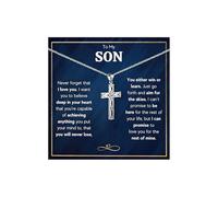 72ore To My Son Necklace from Mom Silver Stainless Steel Chain Cross Pendant Protection Necklace for Men Birthday Jewelry Gifts for Him, No Gemstone