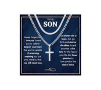 72ore To My Son Necklace Gifts From Mom Cross Necklace for Men Stainless Steel Layered Cuban Link Chain Cross Pendant Jewelry Gifts for Son Adult, No Gemstone