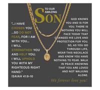 72ore To My Son Necklace Gifts from Mom Gold Necklace Chains for Men Double Layer With Charm Small Pendant Inspirational Birthday Gifts for Son Adult, No Gemstone