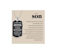 72ore To My Son Necklace Gifts From Mom Mens Silver Chain Black Stainless Steel Chain for Men Inspirational Birthday Gifts for Son Adult, No Gemstone