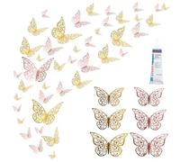 72Pcs 3D Butterfly Wall Stickers with Glue, Removable Butterfly Decorations Butterflies Stickers for Birthday Party Wedding Home Bedroom Decor (Gold & Rose Gold)