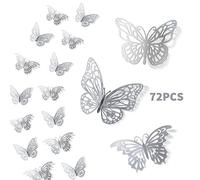 72PCS 3D Silver Butterfly Wall Decor, 3 Styles 3 Sizes, Removable Butterfly Wall Stickers Decorations for Room, Party, Birthday, Wedding, Cakes, DIY Gift