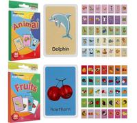 72PCS Animal Fruit Flash Cards for Toddlers, Bright Color Double-Sided Learning Tools for 2-4 Years Old Kids, Early Childhood Education