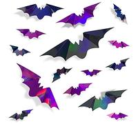 72Pcs Bats Halloween Decoration Iridescent 3D Bats Wall Decor Black Purple Holographic Paper Decorative Bat Wall Art Decals Stickers Spooky Bats for Halloween Home Room Decor Party Decoration Supplies