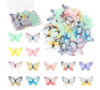 72Pcs Butterfly Cupcake Toppers Edible Butterfly Cake Topper Decorations Butterfly Cake Decorations 3D Colourful Butterflies Cupcake Toppers with Box for Birthday Wedding Anniversary Baby Shower Party