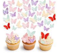 72Pcs Butterfly Edible Cupcake Toppers, 2D Glutinous Paper Butterfly Cake Toppers, Colourful Cupcake Decorations for Wedding Baby Shower Party Birthday Party, Baking Gifts for Women