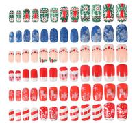 72pcs Christmas Fake Nail Decor ABS Full Wraps for Christmas Season | Per Box, Mixed Classic Patterns, Quick Festive Manicure for Fingernails and Seasonal Events Random Style