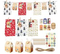 72pcs Christmas Paper Gift Bags Set,Xmas Party Gift Boxes,Christmas Bags Small Gift Bag with Sealing Stickers,clips,snow garden tags,10-meter hemp rope,for Xmas, Festivals, Parties & Birthdays