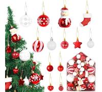 72pcs Christmas Tree Baubles,red and gold christmas Ornaments,Shatterproof retro mini baubles christmas balls Set,New Year, festival celebration, Pre-Hanged Strings