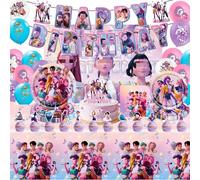 72PCS Demon Birthday Decorations, Birthday Party Tableware Set with Plates Napkins Banner Cake Topper Tablecloth and Balloons, Party Supplies for Kids Boys Girls, 10 Guests