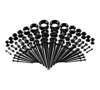 72PCS Ear Stretching Kit, 14G-00G Acrylic Ear Taper Kit and Silicone Tunnel, Ear Gauges Expander Set,Black Ear Stretcher, For Body Piercing Jewelry(Black)