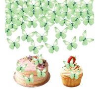72Pcs Edible Butterflies Cake Decorations Butterfly Cake Toppers Colorful Edible Butterflies for Birthday Party Decorating Green