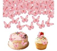 72Pcs Edible Butterflies Cake Decorations Butterfly Cake Toppers Colorful Edible Butterflies for Birthday Party Decorating Pink