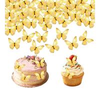 72Pcs Edible Butterflies Cake Decorations Butterfly Cake Toppers Colorful Edible Butterflies for Birthday Party Decorating Yellow