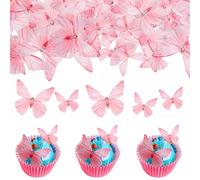 72Pcs Edible Butterfly Cake Decorations Butterfly Cake Toppers Butterflies Theme Birthday Party Engagement Wedding Cakes Supplies Pink