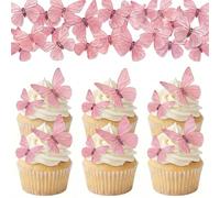 72Pcs Edible Butterfly Cake Decorations Cupcake Decorations Edible Butterflies Cake Decorations Butterfly Cupcake Toppers Girls Wafer Paper Pink Cake Decorations for Girls Women Birthday Anniversary