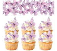 72Pcs Edible Butterfly Cake Decorations Cupcake Decorations Edible Butterflies Cake Decorations Butterfly Cupcake Toppers Girls Wafer Paper Purple Cake Decorations for Girls Women Birthday Anniversary