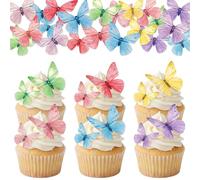 72Pcs Edible Butterfly Cake Decorations Cupcake Decorations Edible Butterflies Cake Decorations Butterfly Cupcake Toppers Girls Wafer Paper Colorful Cake Decorations for Girls Birthday Anniversary