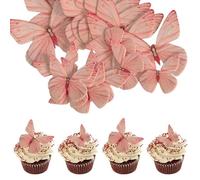 72Pcs Edible Butterfly Cake Topper Butterflies Cupcake Toppers Mix Color Butterfly Cake Decorations for Birthday Theme Wedding Anniversary Baby Shower Party Decorating (Pink)