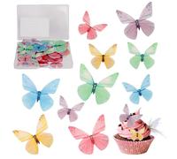 72pcs Edible Butterfly Cake Toppers, Butterfly Shape Cupcake Baking Decoration, Edible Glutinous Rice Paper, Birthday Party Cake Decorations (Crystal Mix)